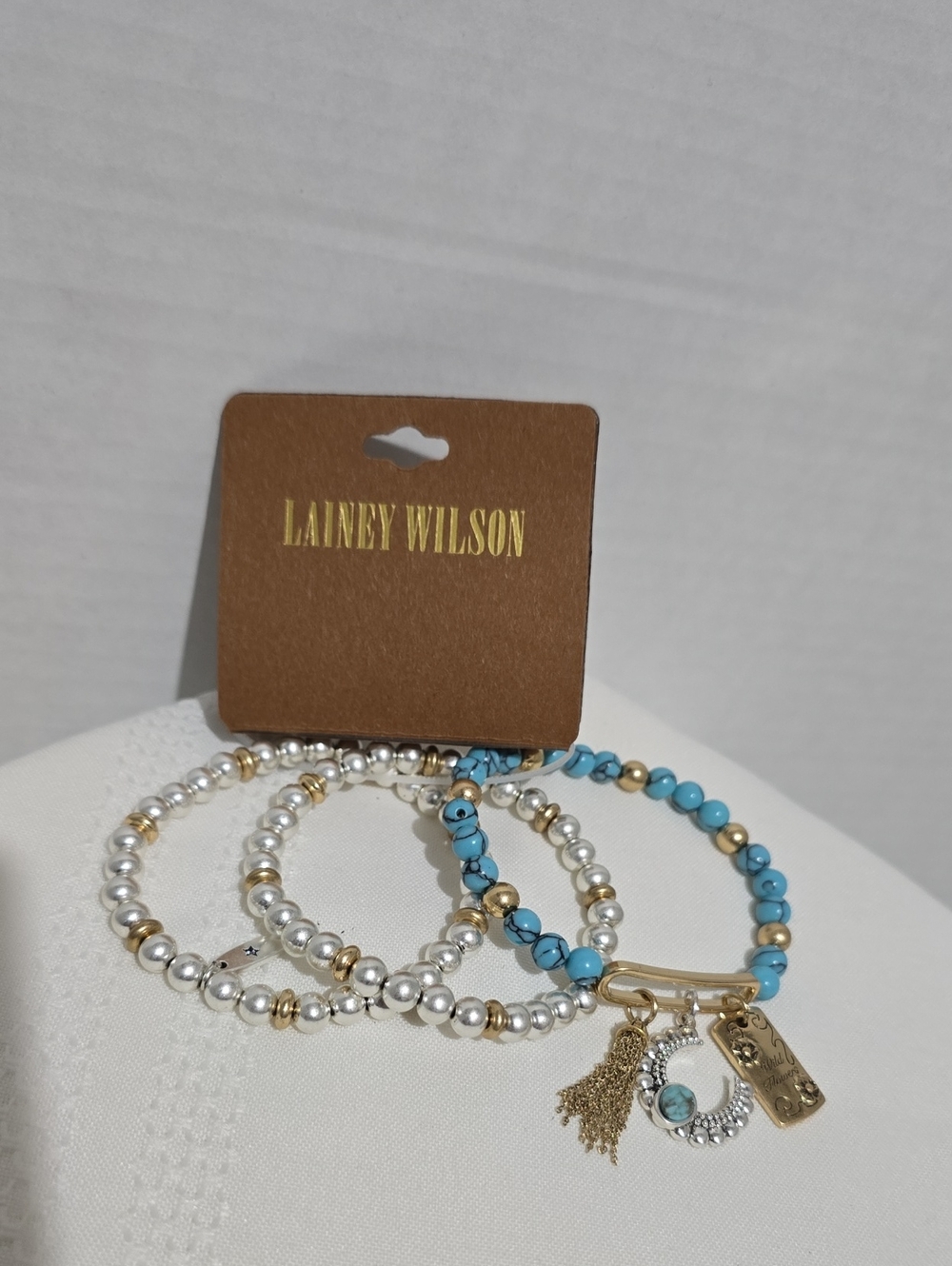 NWT Lainey Wilson 3 Piece Strecthy Charm Braclet Set